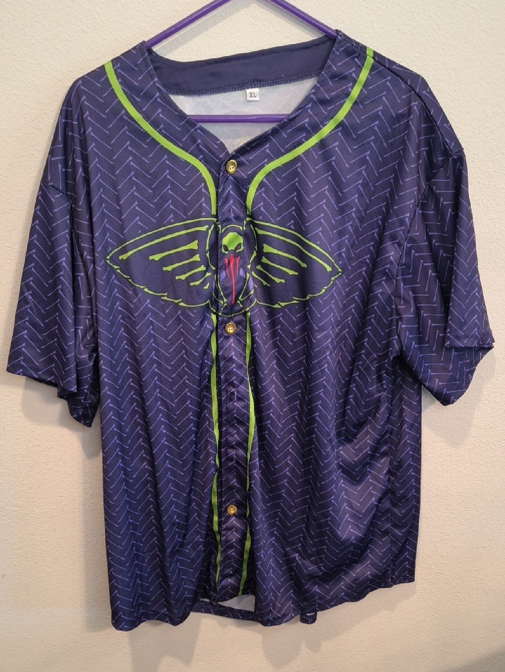 Nola Pelicans Purple Baseball-Style Jersey with Neon Green Trim XL